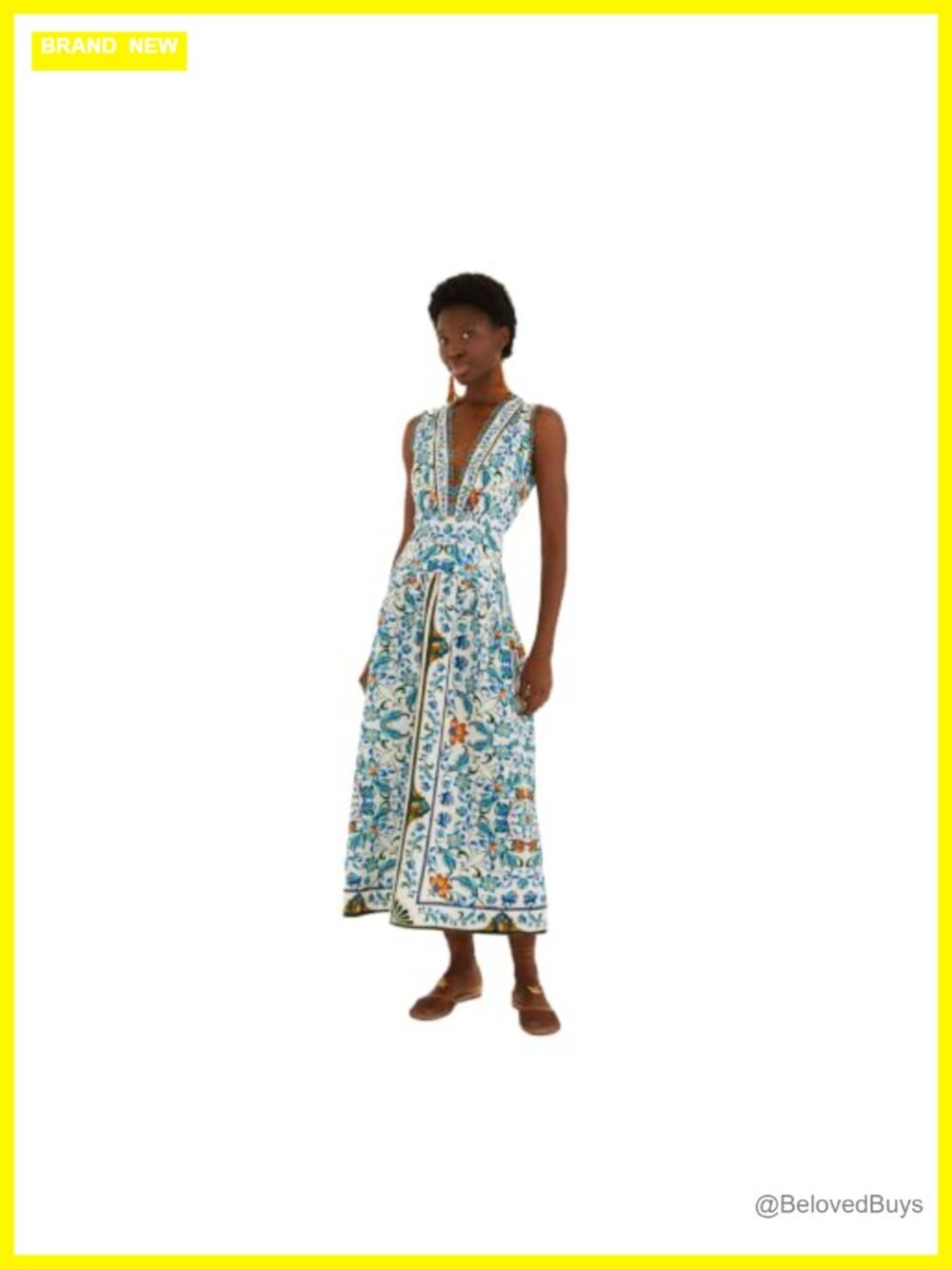 Euroflax Linen Maxi Dress Scallop Hem V-Neck Sleeveless